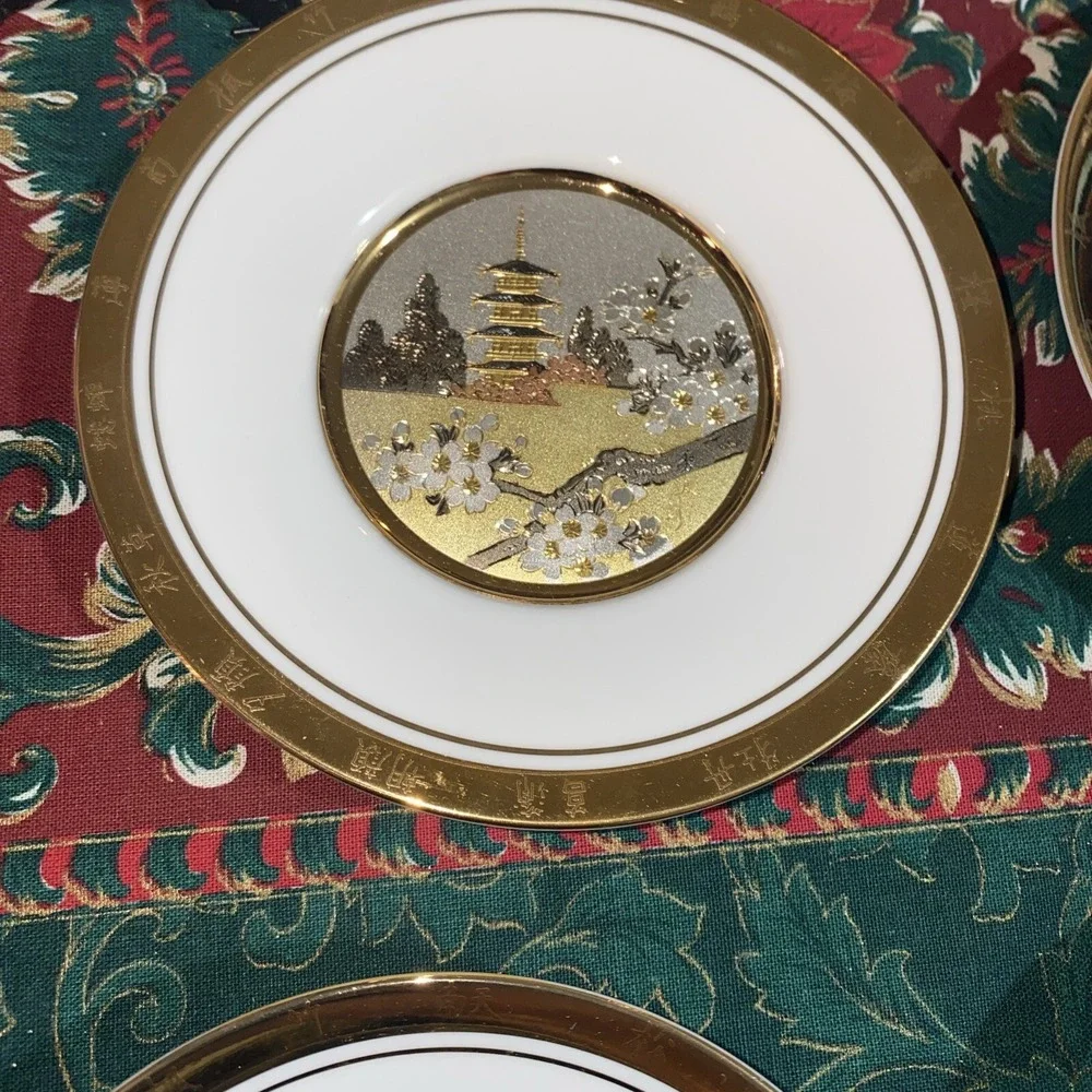 Japanese Floral Calendar Collection Chokin Plates New Year's Day-Set Of 11 W/COA